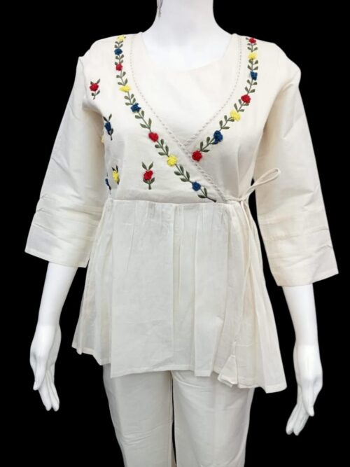 Beautiful Floral Hand-Embroidered Cotton Kurti Top