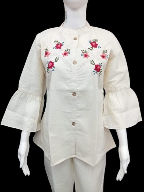 Elegant Hand-Embroidered Floral Cotton Kurti Top