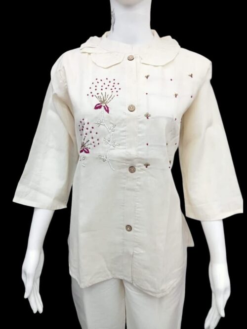Graceful Hand-Embroidered Floral Cotton Kurti Top