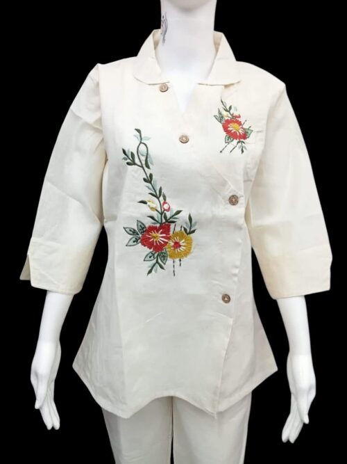 Exquisite Hand-Embroidered Floral Cotton Kurti Top