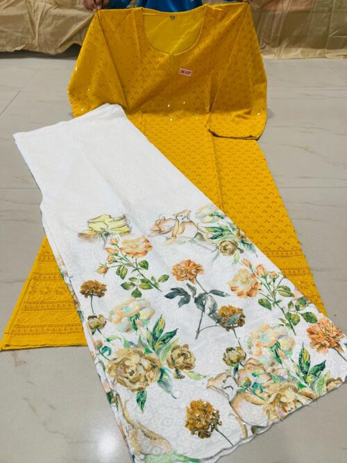 Exclusive 2 pcs set Chikan Sequence Work Kurta Digital Print Chikankari Sequence Work Cambric Cotton Mastani