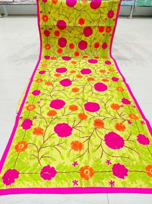 Elegant Silk Phulkari Stole with Bright Floral Hand Embroidery